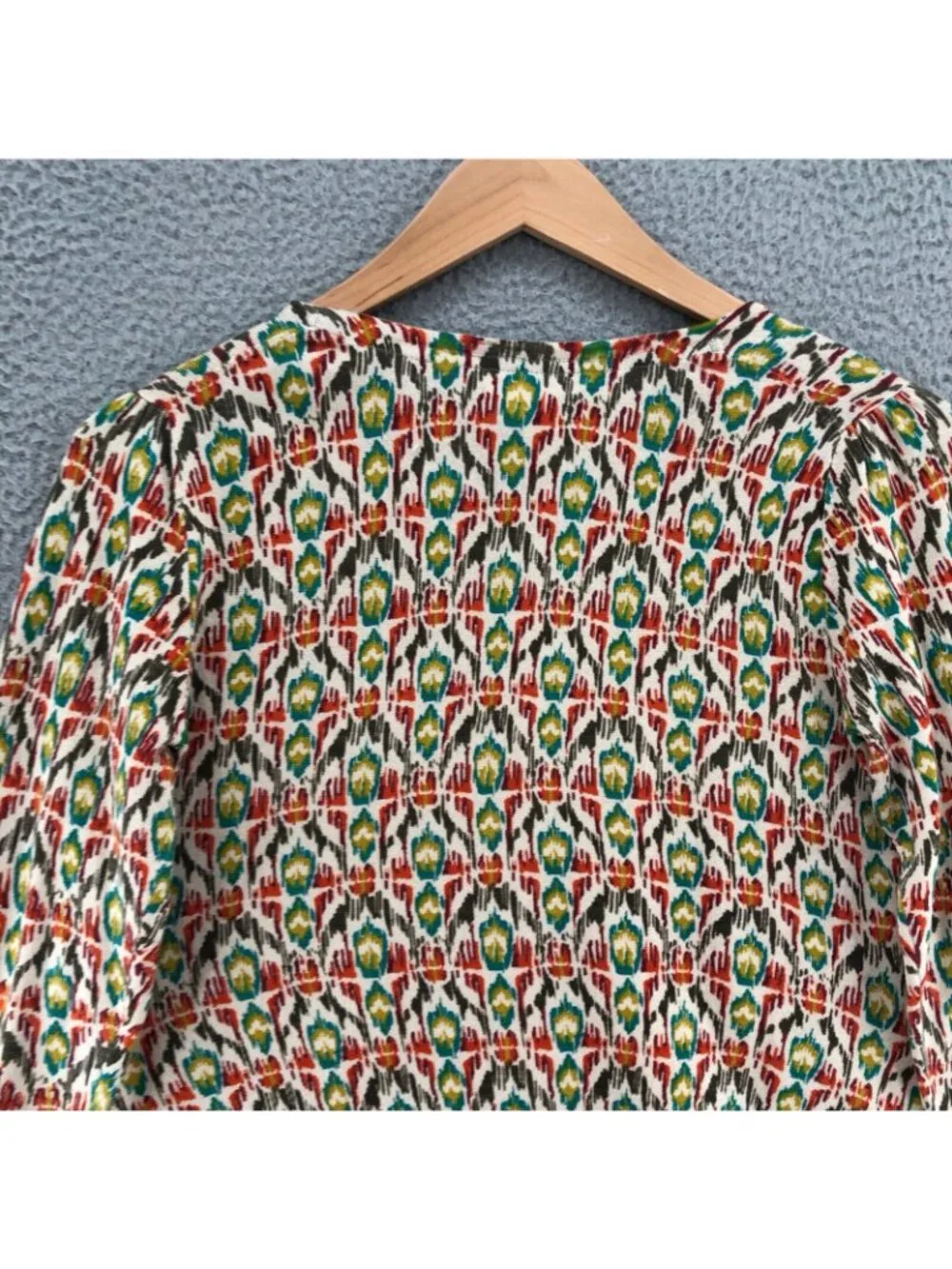 Sundance Sweater Womens Medium Ivory Multi Button Cardigan Ruffle Knit Stretch